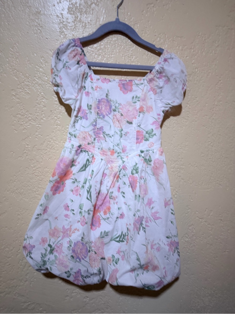 Girls White Floral Puff-Sleeve Dress